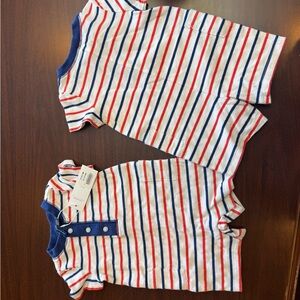 Janie and Jack Red and Blue Striped Cotton T-Shirt.